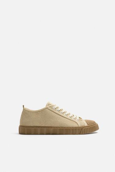 CONTRAST LEATHER TRAINERS - SAND/BROWN by Zara - Image 0