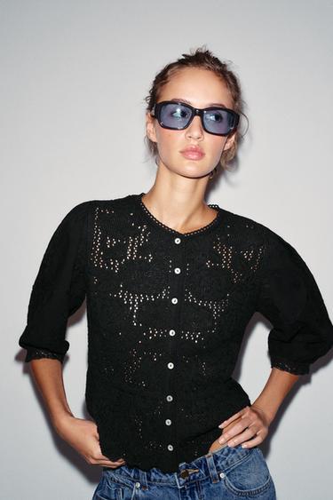 ROMANTIC COMBINED KNIT CARDIGAN - Black by Zara