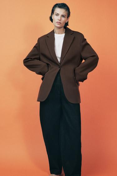 ZW COLLECTION 100% WOOL OVERSIZE BLAZER - Brown by Zara - Image 0