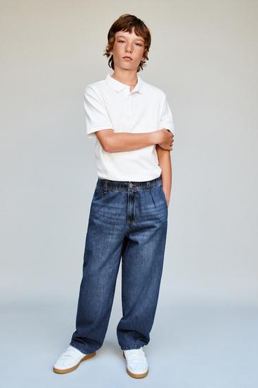 BALLOON JEANS WITH ELASTIC TRIM - Mid-blue by Zara