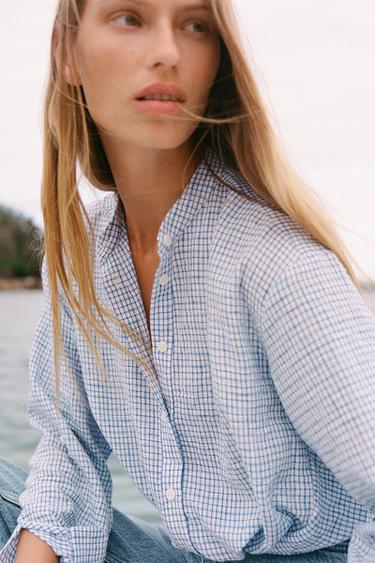 CHECK SHIRT WITH KNOT - Blues by Zara - Image 0