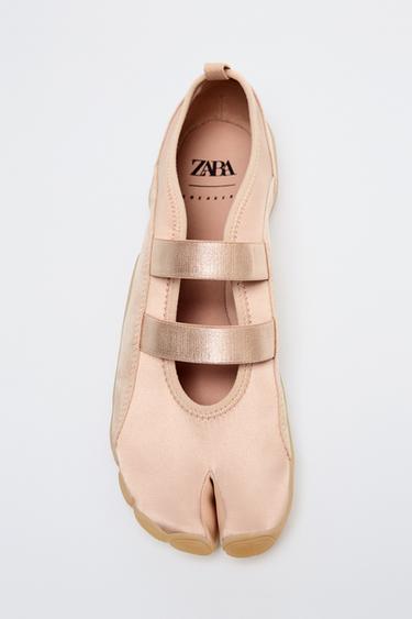 ELASTIC STRAP BALLET FLATS - Pink by Zara