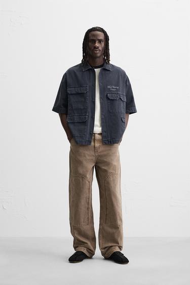 UTILITY EMBROIDERED POCKET SHIRT - Blue by Zara - Image 0