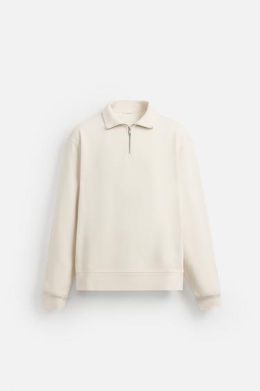 BASIC QUARTER-ZIP SWEATSHIRT - Oyster-white by Zara