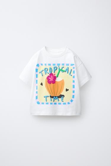 TROPICAL PRINT T-SHIRT - Oyster-white by Zara