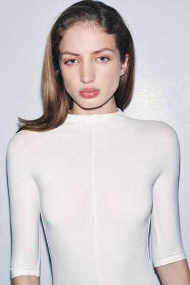 RUSTIC HIGH NECK BODYSUIT - Oyster-white by Zara