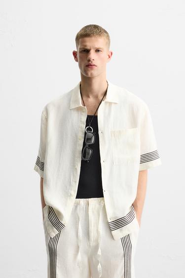 100% LINEN PANELLED SHIRT - Oyster-white by Zara