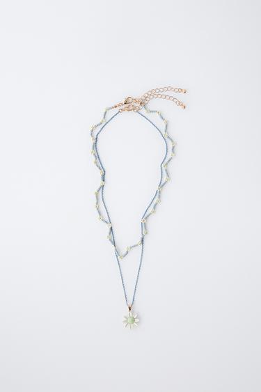 PACK OF TWO BEADED NECKLACES WITH DAISIES - Light blue by Zara - Image 0