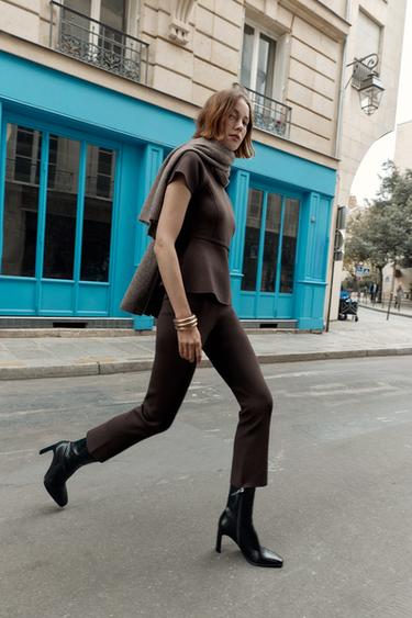 STRAIGHT FIT KNIT TROUSERS - Chocolate by Zara