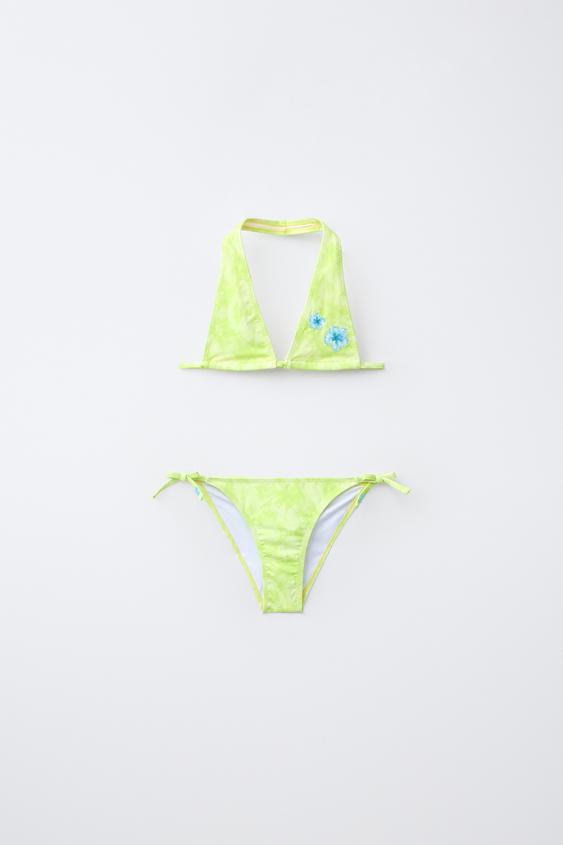 TIE-DYE HIBISCUS BIKINI 6–14 YEARS - Fluorescent lime by Zara - Image 0