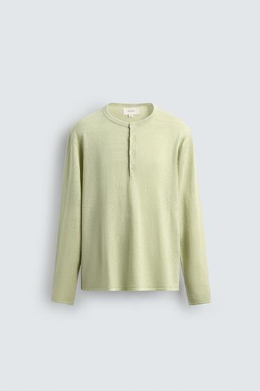 100% HEMP HENLEY JUMPER - Light green by Zara