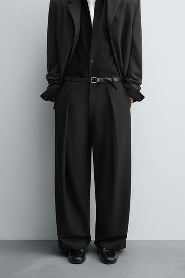 PLEATED WIDE-LEG TROUSERS - Black by Zara