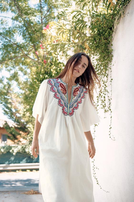 ZW COLLECTION EMBROIDERED MIDI DRESS - Oyster-white by Zara - Image 0