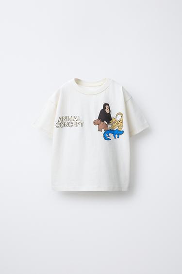 ANIMAL PRINT T-SHIRT - Oyster-white by Zara