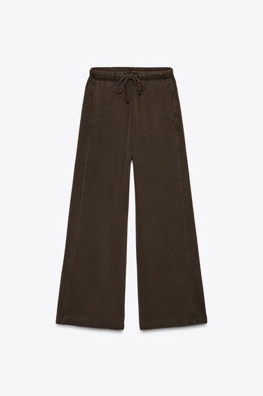 STRAIGHT-LEG PLUSH TROUSERS - Brown by Zara