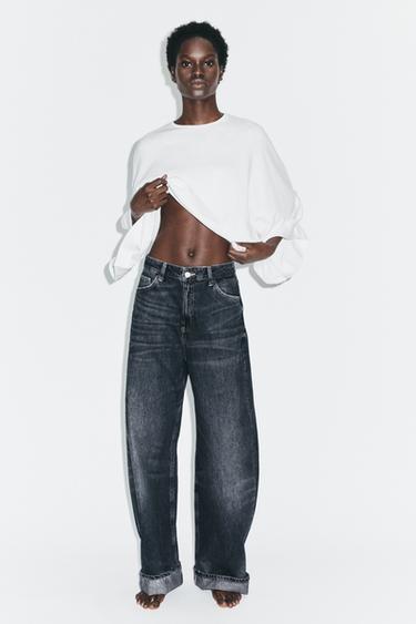 TRF MID-WAIST BAGGY FOLDED JEANS - Navy blue by Zara