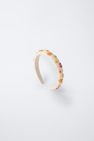 BEADED FLOWER HEADBAND - Ecru by Zara - Image 0