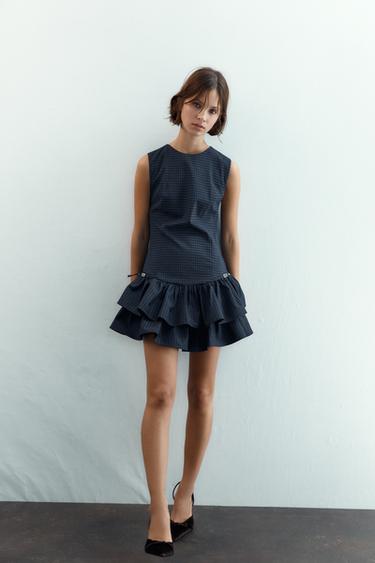 SHORT CHECKED DRESS WITH RUFFLES - Indigo by Zara