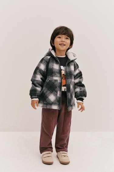 CHECK COAT WITH FAUX SHEARLING LINING - Ecru / Black by Zara