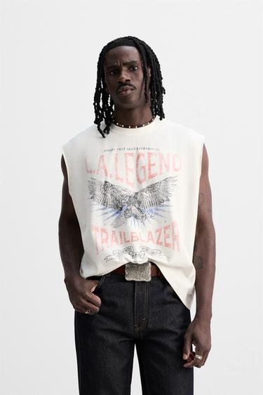 WASHED PRINT TANK TOP - Oyster-white by Zara