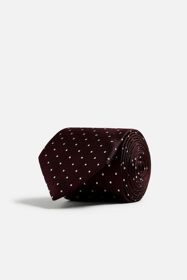 100% SILK JACQUARD TIE - Burgundy by Zara