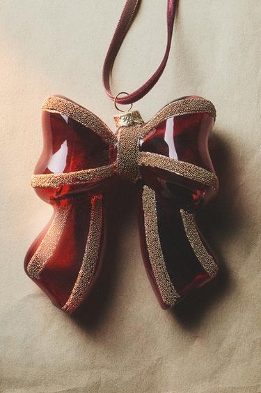SPARKLY BOW CHRISTMAS TREE DECORATION - Red by Zara