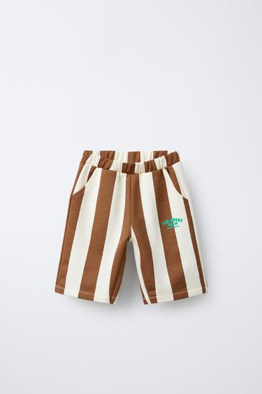STRIPED AND TEXT BERMUDA SHORTS -  by Zara - Image 0