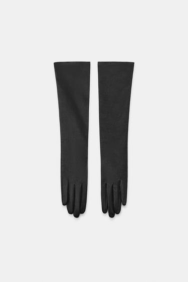 100% LEATHER LONG GLOVES - Black by Zara