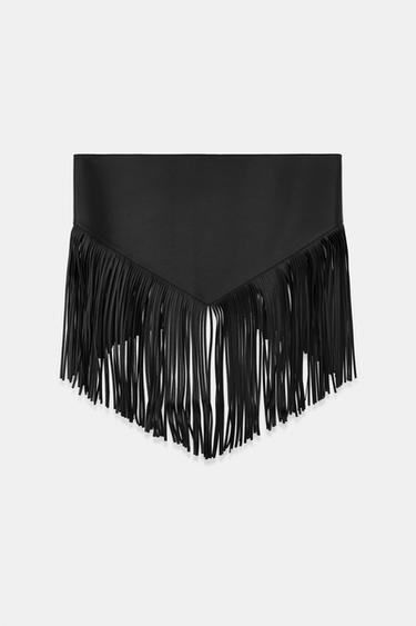 100% LEATHER SCARF BELT WITH FRINGES - Black by Zara