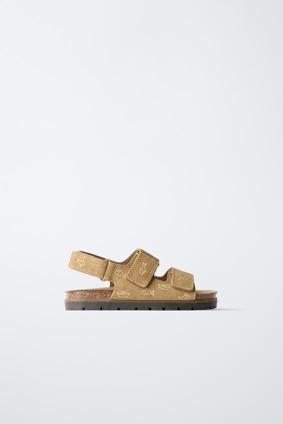 LEATHER FISH PRINT SANDALS - Toasted Brown by Zara - Image 0