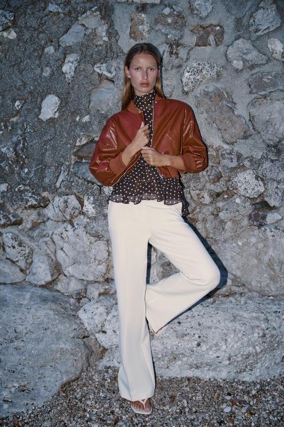 LEATHER EFFECT BOMBER JACKET WITH SHOULDER PADS - Brick by Zara - Image 0