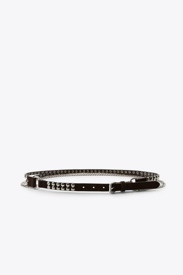 CONTRAST DOUBLE LEATHER CHAIN BELT - Brown by Zara