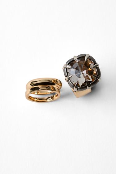 PACK OF 3 GEMSTONE RINGS - Golden by Zara