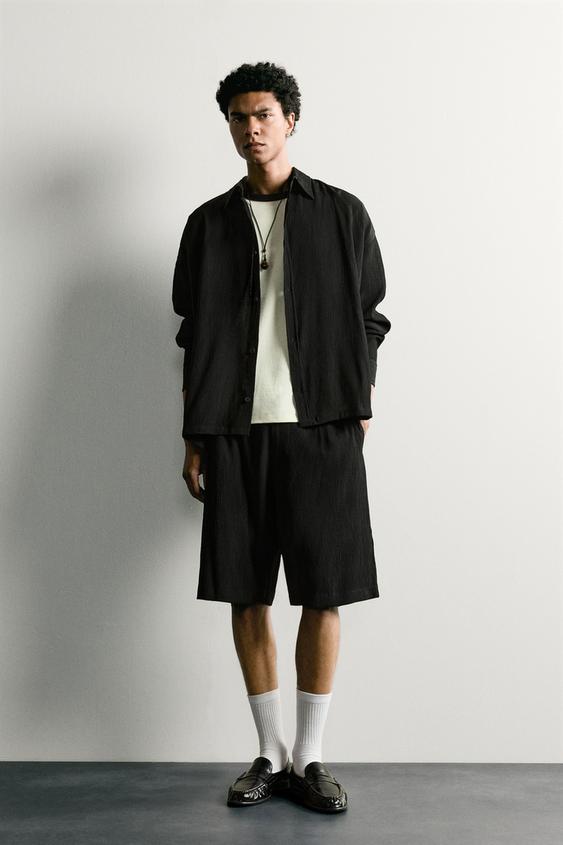 TEXTURED RELAXED FIT BERMUDA SHORTS - Black by Zara - Image 0