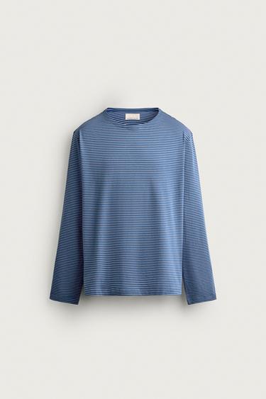 STRIPED JACQUARD T-SHIRT - Blue by Zara