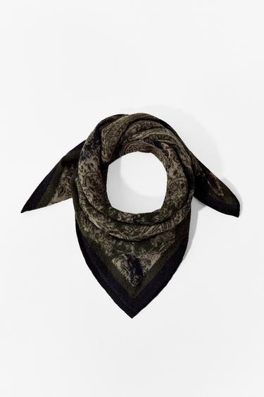 100% WOOL PRINTED BANDANA - Khaki by Zara