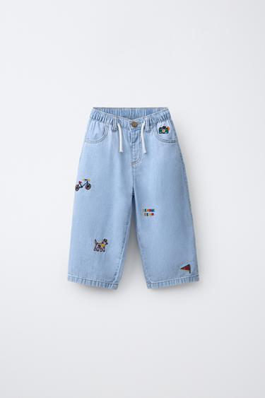 EMBROIDERED FLOWING TROUSERS - Light blue by Zara