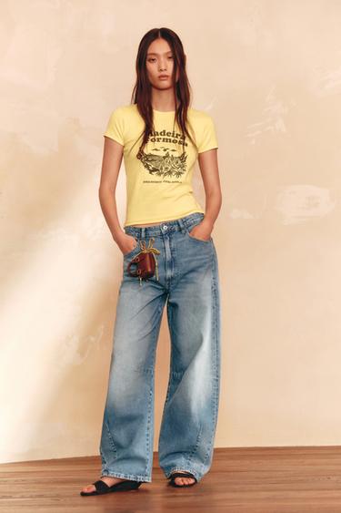 T-SHIRT WITH TEXT PRINT - Yellow by Zara