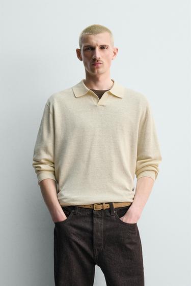 HEMP-COTTON KNIT POLO SHIRT - Light beige by Zara