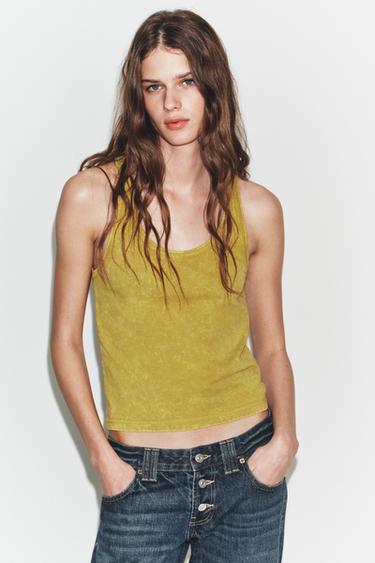 RUSTIC SLEEVELESS T-SHIRT - Lemon yellow by Zara