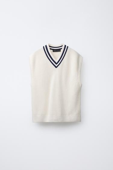 CONTRAST VARSITY KNIT VEST - Ecru / Navy by Zara - Image 0