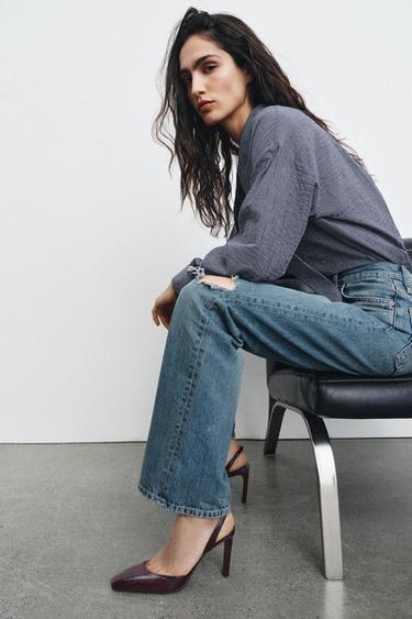 SQUARE-TOE HEELS - Burgundy Red by Zara