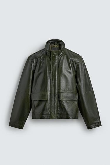 LEATHER JACKET WITH POCKETS - Dark green by Zara