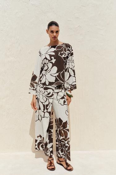 FLORAL PRINTED TOP - Ecru / Brown by Zara