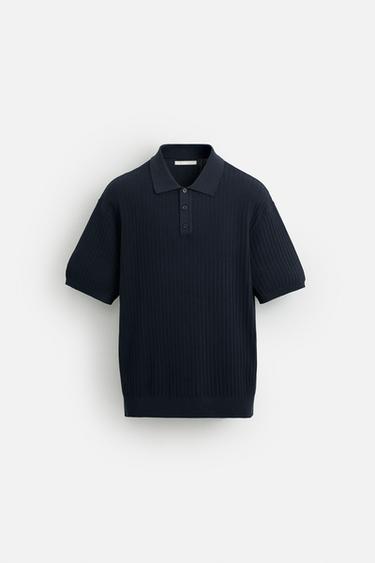 VERTICAL TEXTURED KNIT POLO SHIRT - Navy blue by Zara