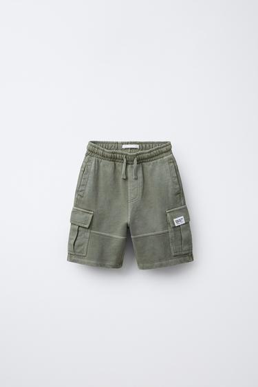 GARMENT-DYED CARGO BERMUDA SHORTS WITH LABEL - washed green by Zara - Image 0