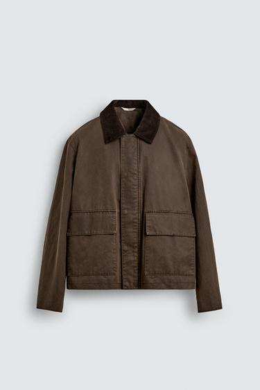 CONTRAST WAXED-EFFECT JACKET - Brown by Zara