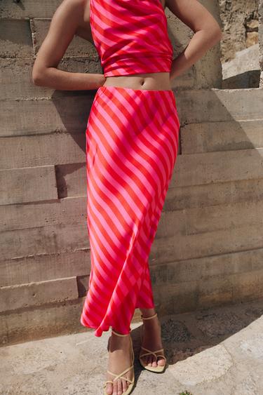STRIPED SATIN MIDI SKIRT - Multicoloured by Zara