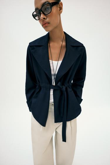 BELTED LINEN BLEND TRENCH COAT - Navy blue by Zara