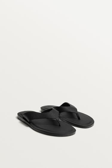 LEATHER STRAPPY SANDALS - Black by Zara